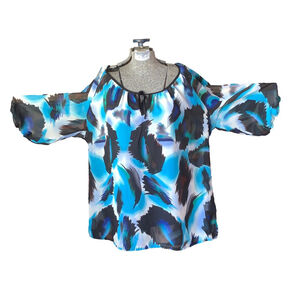 Women's penningtons Blue Black Abstract Print Blouse XL